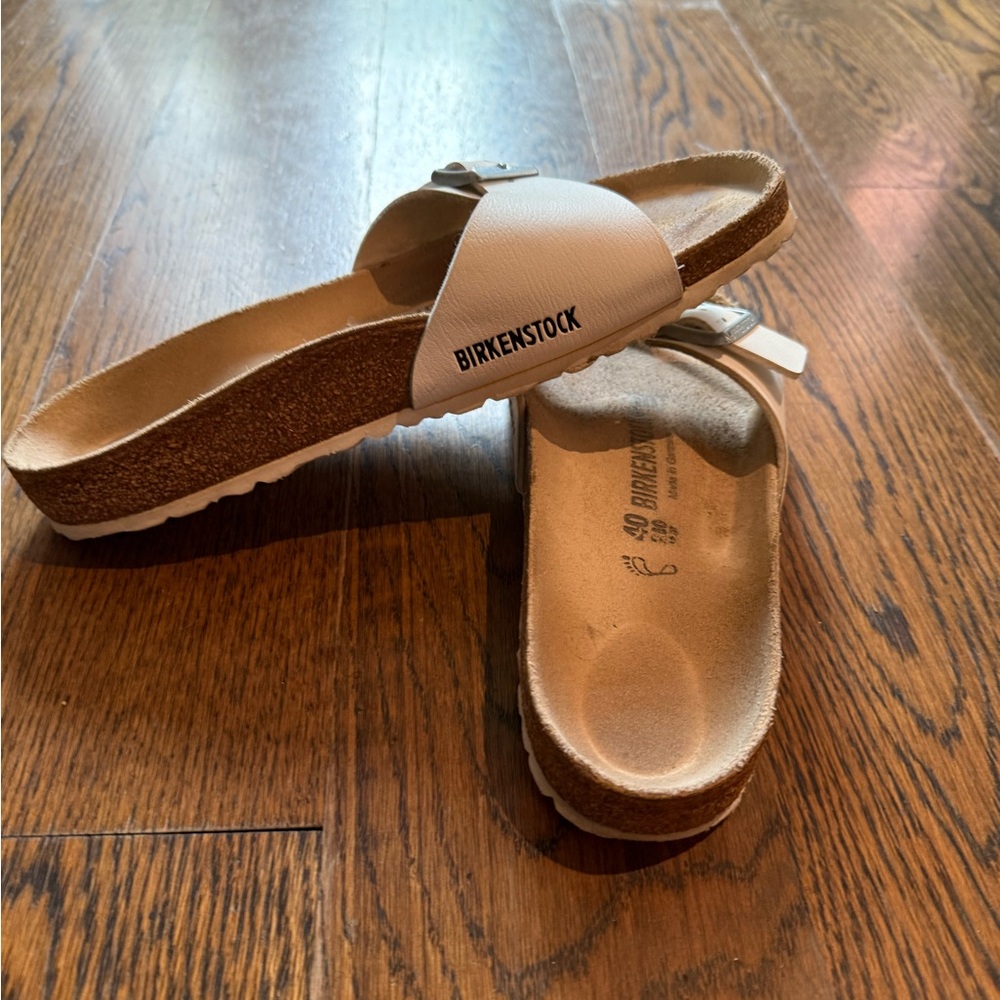 Birkenstock White Single-Strap Cork Footbed Sandals